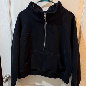 Black Half-Zip Funnel Neck Pullover Hoodie